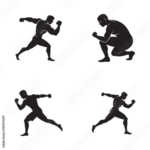 Boxer Stance, Victory, Training, Gloves, Mid-Punch Silhouettes