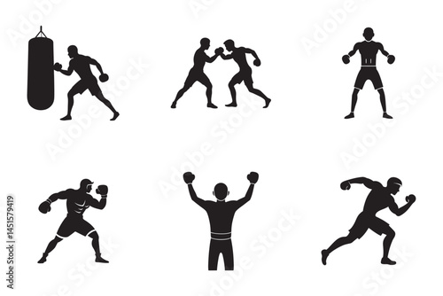 Boxer Punching, Dodging, Sparring, Crouching, Uppercut Silhouettes