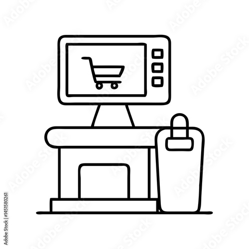 self checkout kiosk icon, self checkout kiosk line art - simple line art of self checkout kiosk, perfect for self checkout kiosk logos and icons