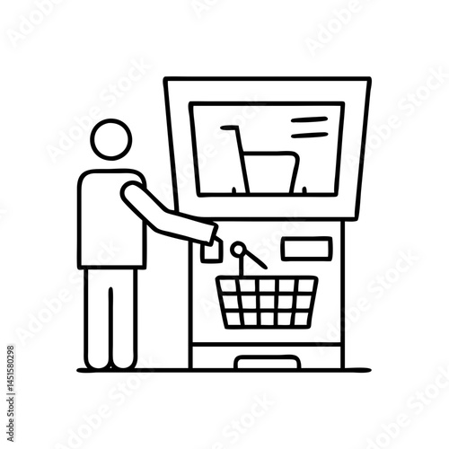 self checkout kiosk icon, self checkout kiosk line art - simple line art of self checkout kiosk, perfect for self checkout kiosk logos and icons