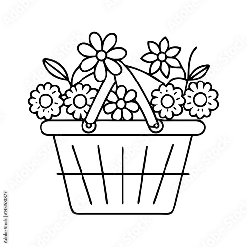 shopping basket with flowers icon, shopping basket with flowers line art - simple line art of shopping basket with flowers, perfect for shopping basket with flowers logos and icons