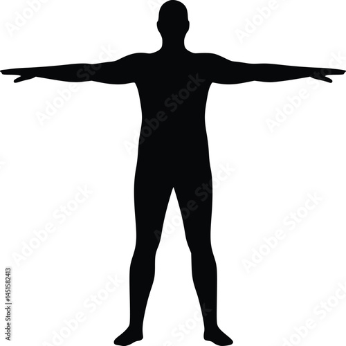 Silhouette illustration of a person standing upright with arms extended horizontally, forming a T shape, isolated vector illustration 