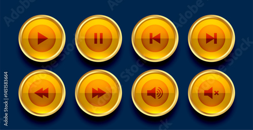 set of golden audio player button symbol design