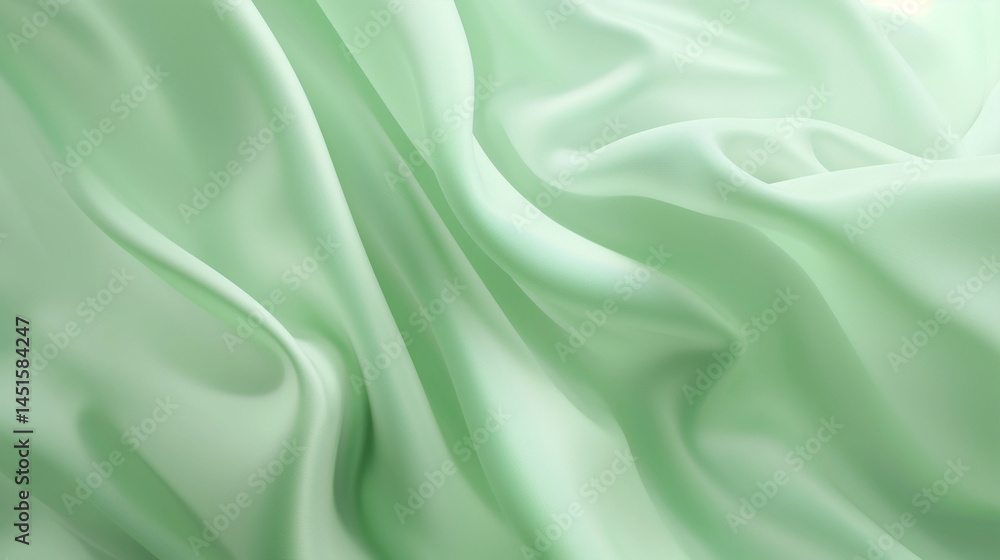 Fototapeta premium Light Green Fabric Flowing Gracefully on Smooth Background 