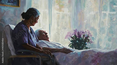 Nurturing assistance - nurse tends to retired senior citizen, essential healthcare, emotional support, practical aid, fostering a dignified, comfortable living environment for the elderly.