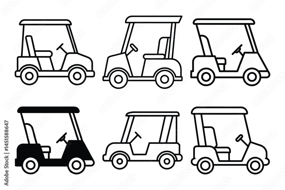 Fototapeta premium Golf cart outline vector icon set. Thin line black golf cart icon, flat vector simple element illustration white background