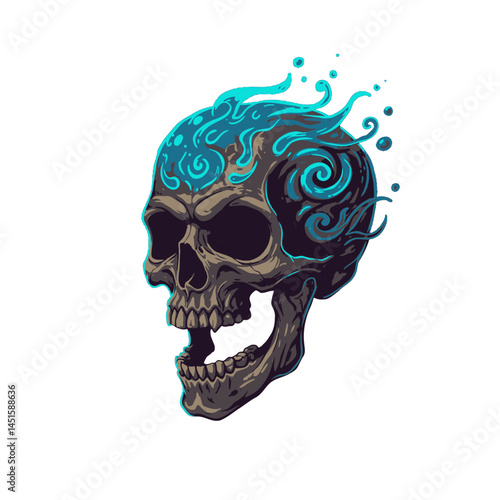 Mystical Skull with Blue Flames A Fiery Emblem of the Soul