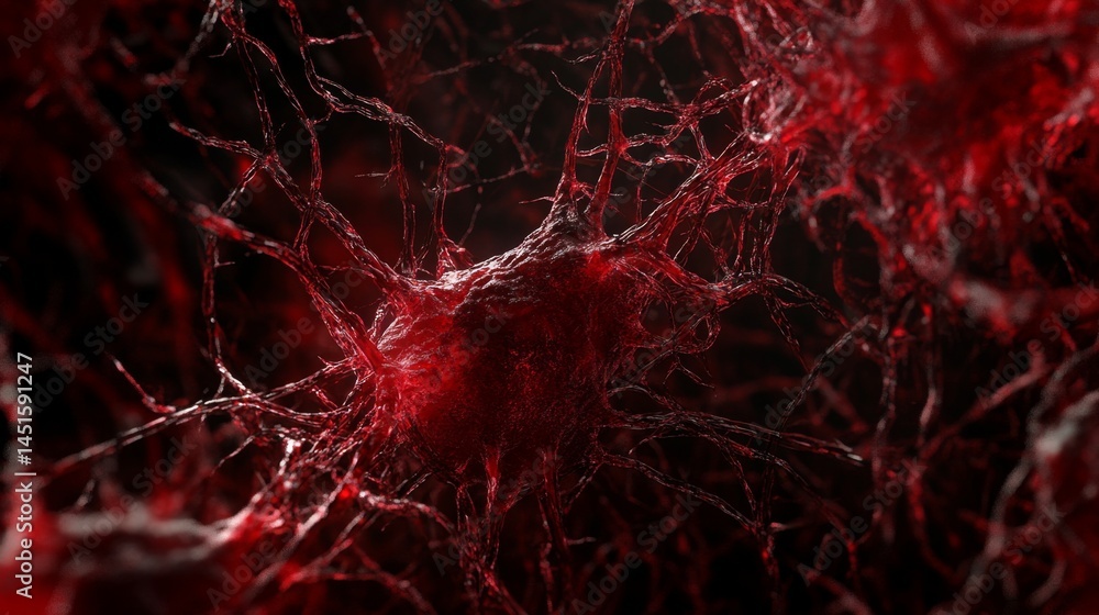 Abstract Depiction of Neural Connections Showcasing Intricate Red Pathways and Forms