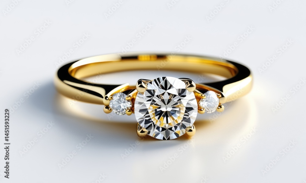 Elegant gold ring with sparkling diamonds on a light background Elegant gold ring with sparkling diamonds on a light background