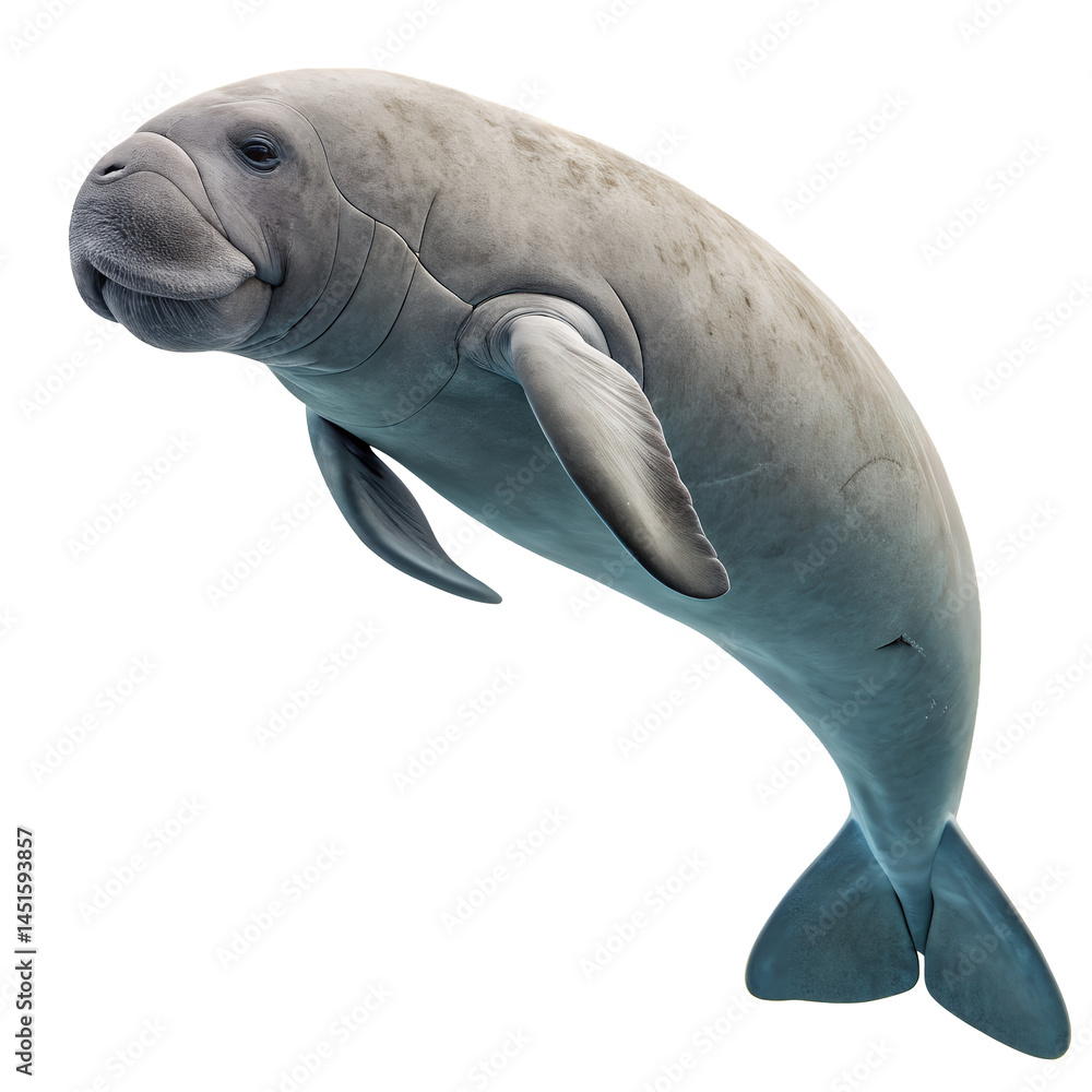 Naklejka premium Gentle Sea Cow: The image captures the serene beauty of a sea cow gracefully gliding, a symbol of tranquility in its ocean habitat.