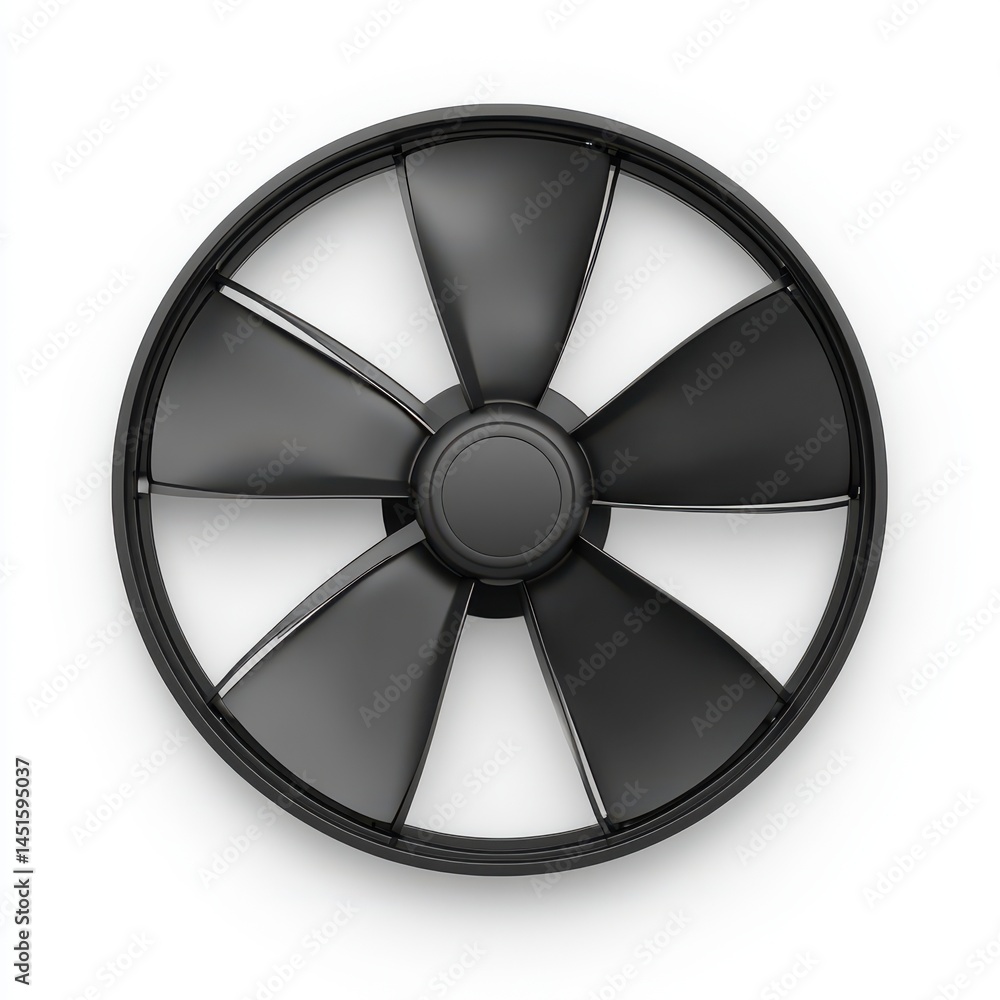Naklejka premium Black Circular Fan with Six Blades on White Background