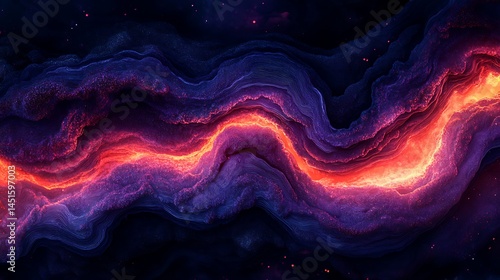 An aerial view of an erupting volcano at night, ruby magma flowing down onyx-black slopes, glowing red veins through the darkness. Created using: drone photography simulation,