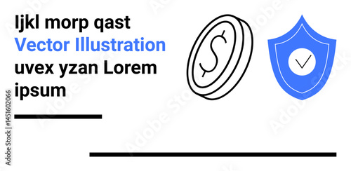 Coin with dollar sign and shield with checkmark symbolizing finance, security, and trust. Ideal for fintech, banking, investment, insurance, savings, digital wallets simple landing page