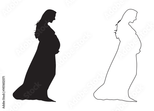 Silhouette of a pregnant woman in flowing dress