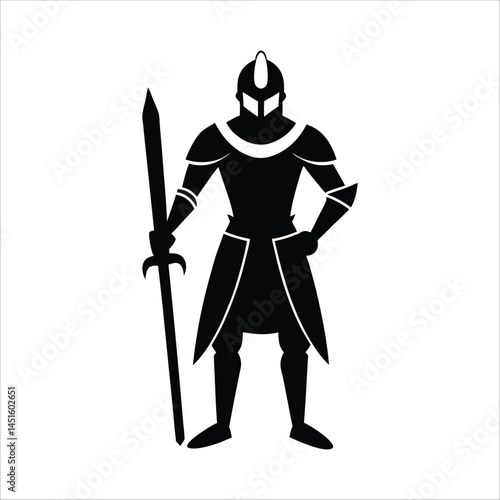 medieval knight with sword icon of silhouette vector illustration