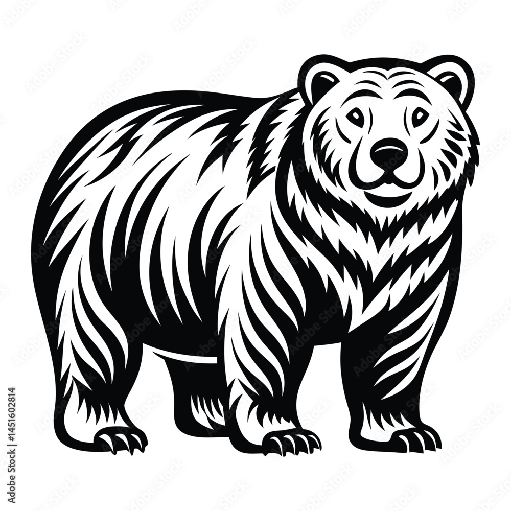 Fototapeta premium Bear silhouette vector illustration, Cute Bear Vector Illustration with White Background