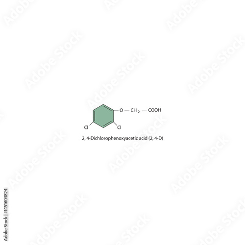 2,4-Dichlorophenoxyacetic acid molecular structure, auxin compound skeletal formula. Simple schematic illustration.