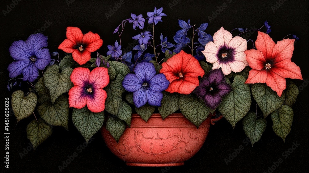 Fototapeta premium A beautiful floral arrangement presents vibrant colors in a decorative pot