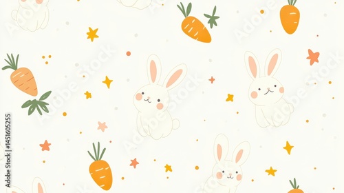 Cute Easter bunnies and carrots on a white background