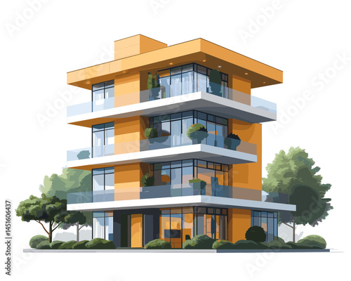 Modern building in the city. Flat style vector illustration on white background.
