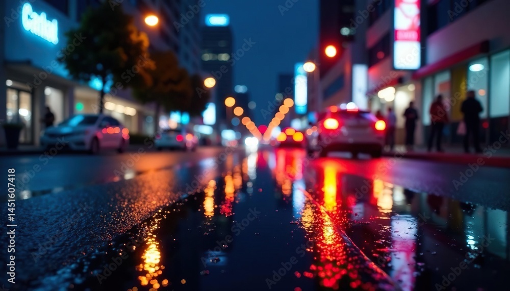 Abstract late-night city lights reflecting on wet pavement, pattern, architecture, twilight Abstract late-night city lights reflecting on wet pavement, pattern, architecture, twilight