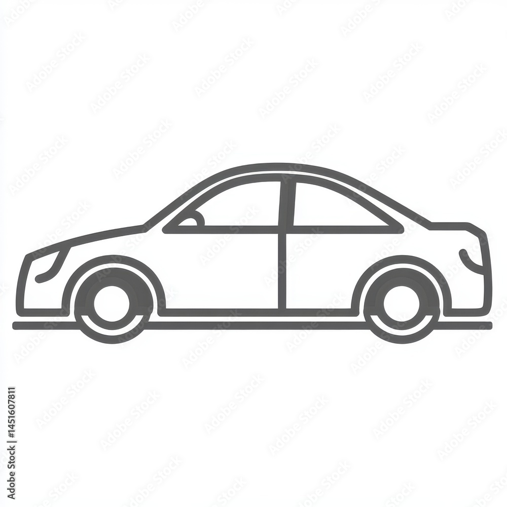 Fototapeta premium Gray Scale Line Drawing of a Coupe Car Side Profile