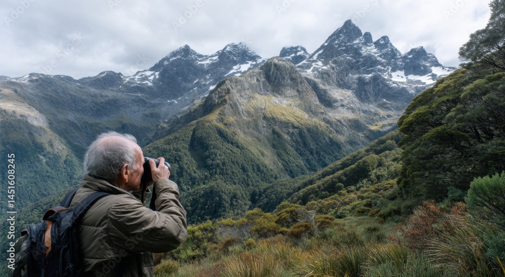 Photographer Captures Majestic Mountain Views, Documenting Scenic Landscape with Breathtaking Detail and Precision. Photographer Captures Majestic Mountain Views, Documenting Scenic Landscape with Breathtaking Detail and Precision.