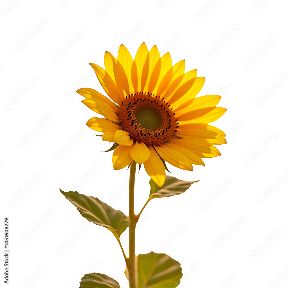 Fototapeta premium Single Vibrant Sunflower Isolated on Transparent Background