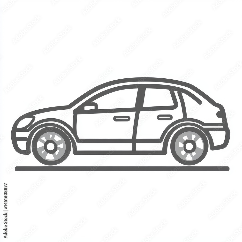Fototapeta premium Grey Hatchback Car Line Drawing on White Background