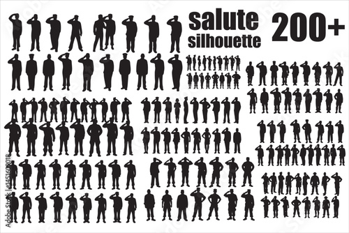 Silhouette of Saluting Soldiers and Officers in Uniform