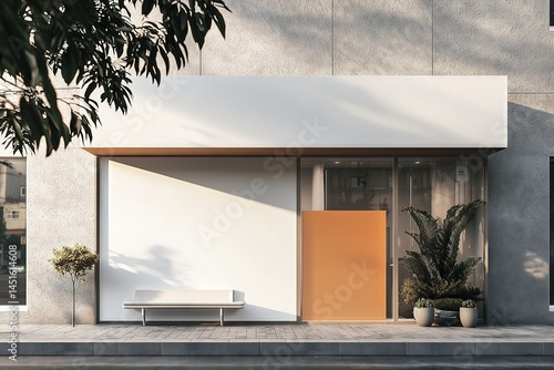 Modern Storefront Exterior: Blank Mockup & Sunlit Facade - Space for Text