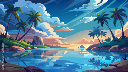 Tropical skies reflect in the calm ocean, creating a serene paradise in every direction
