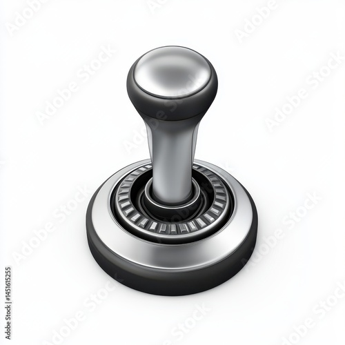 Metallic Silver and Black Joystick on White Background