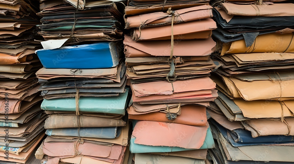 Aged documents stacked high Aged documents stacked high