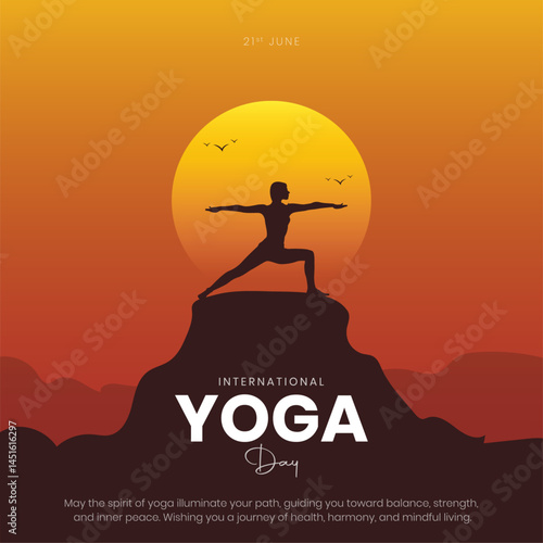 21 June - International Yoga Day Post and Greeting Card Design. Modern and Minimal Yoga Day Creative with Yoga Pose Silhouette Vector Illustration