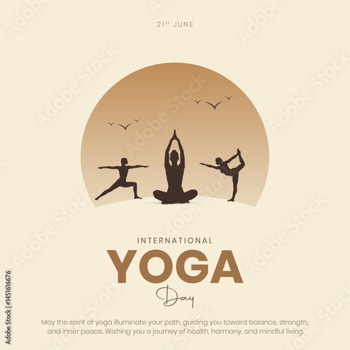 International Yoga Day Social Media Post and Greeting Card Design. Modern and Minimal Yoga Day Creative with Yoga Pose Silhouette Vector Illustration