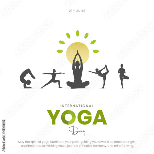 International Yoga Day Social Media Post and Greeting Card. 21 June - Minimal Yoga Day Creative with Yoga Poses Silhouette Vector Illustration