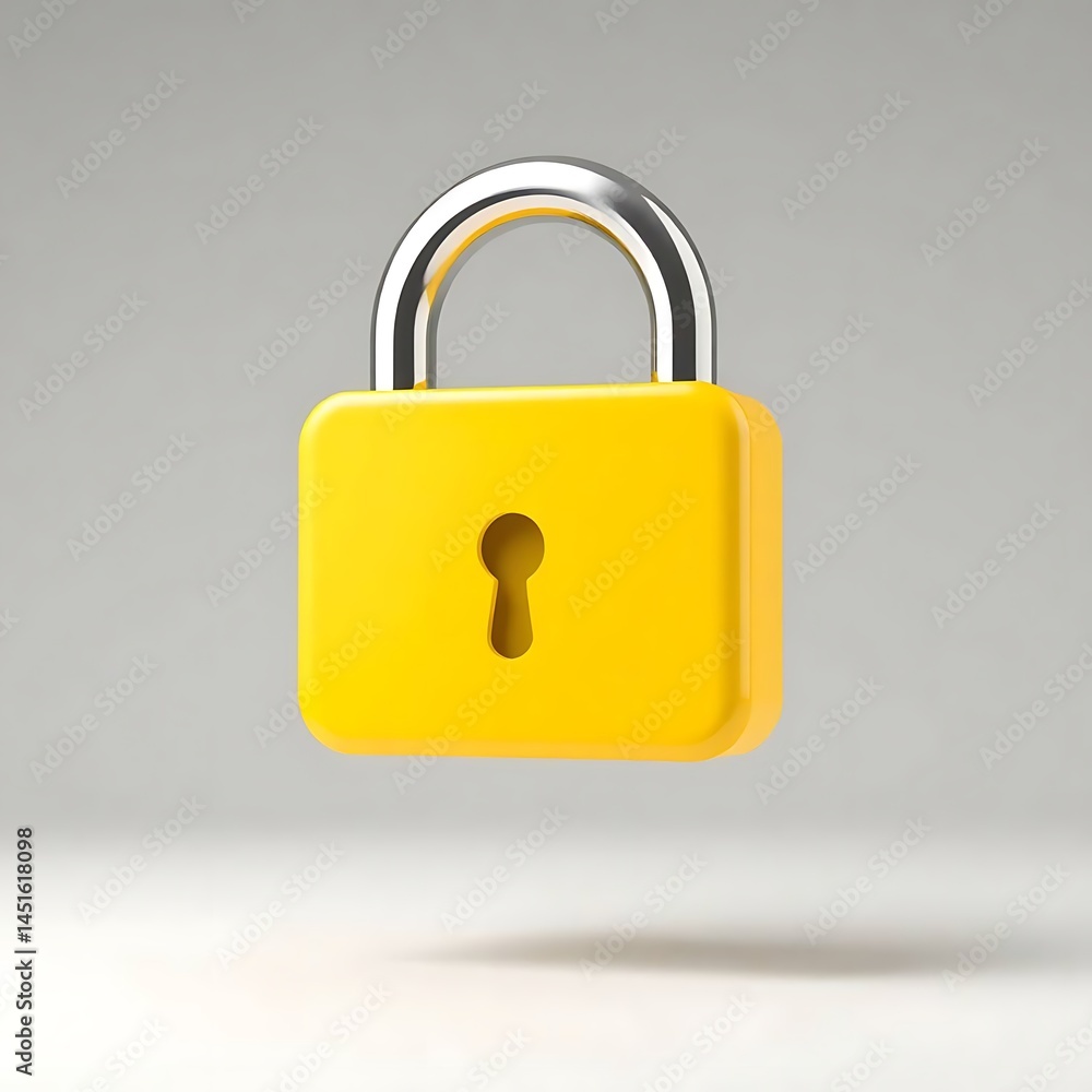 Isolated Yellow Padlock with Chrome Shackle. Simple, Secure Lock Concept for Information Protection on a Clean Background. Isolated Yellow Padlock with Chrome Shackle. Simple, Secure Lock Concept for Information Protection on a Clean Background.