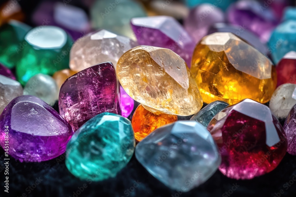 Vibrant collection of polished, semi-precious stones displaying a spectrum of colors and captivating light play, perfect for jewelry or home decor. Vibrant collection of polished, semi-precious stones displaying a spectrum of colors and captivating light play, perfect for jewelry or home decor.