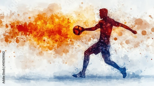 Dynamic soccer player in motion,  watercolor style