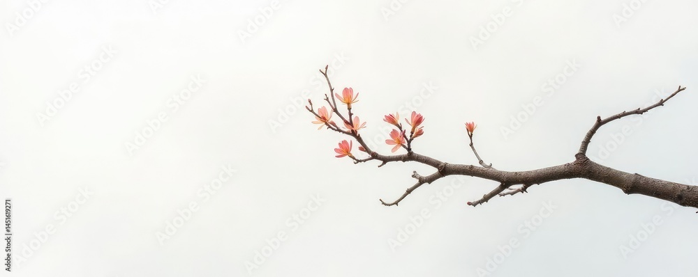 Obraz premium A single branch on a white background with subtle mist effect, branches, texture,