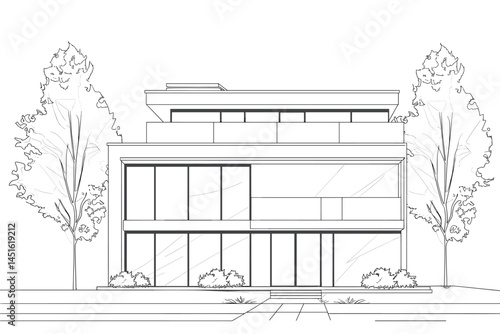 Architecture of modern house. architecture drawing Building exterior of contemporary villa. Private real estate. Colored flat graphic vector illustration isometric building on background