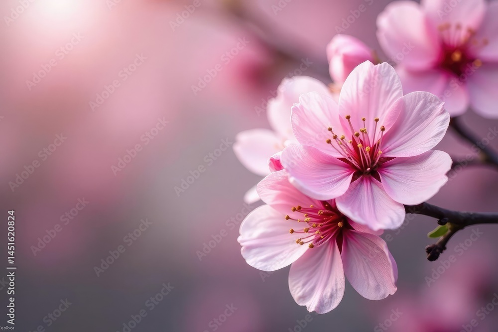 Obraz premium Delicate pink sakura blossoms, soft petals, elegant floral repeat , branch, flower, sakura