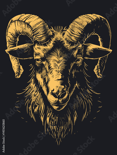 Mouflon head for tattoo or T-shirt design. Vector illustration.