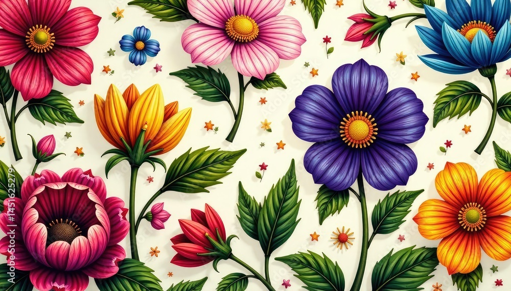 Intricate floral textile design, repeating motif, art, spring, textile Intricate floral textile design, repeating motif, art, spring, textile