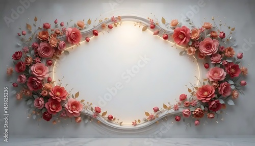 Elegant Floral Frame with Glowing Lights and Ornamental Decoration Backdrop