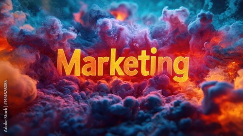 Explosive marketing concept, vibrant colors, smoke clouds