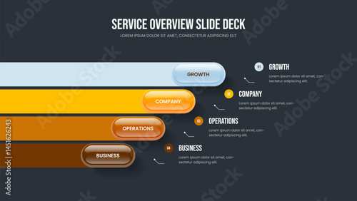 Service Portfolio Presentation Design Vector Illustration. Marketing Solution Four Element Diagram Slideshow Layout. Project Launch 4 Option Infographic Frame Template.