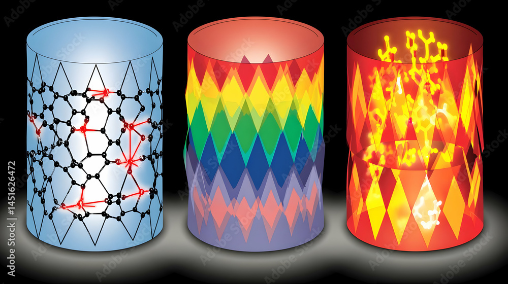 Fototapeta premium fields layered with holographic molecules and glow patterns