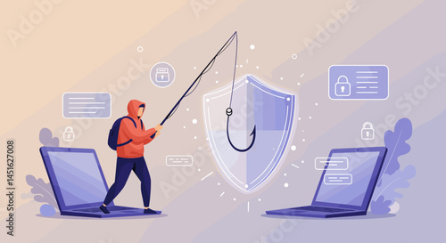 Cybersecurity concept depicting phishing attack, highlighting the need for online protection and awareness